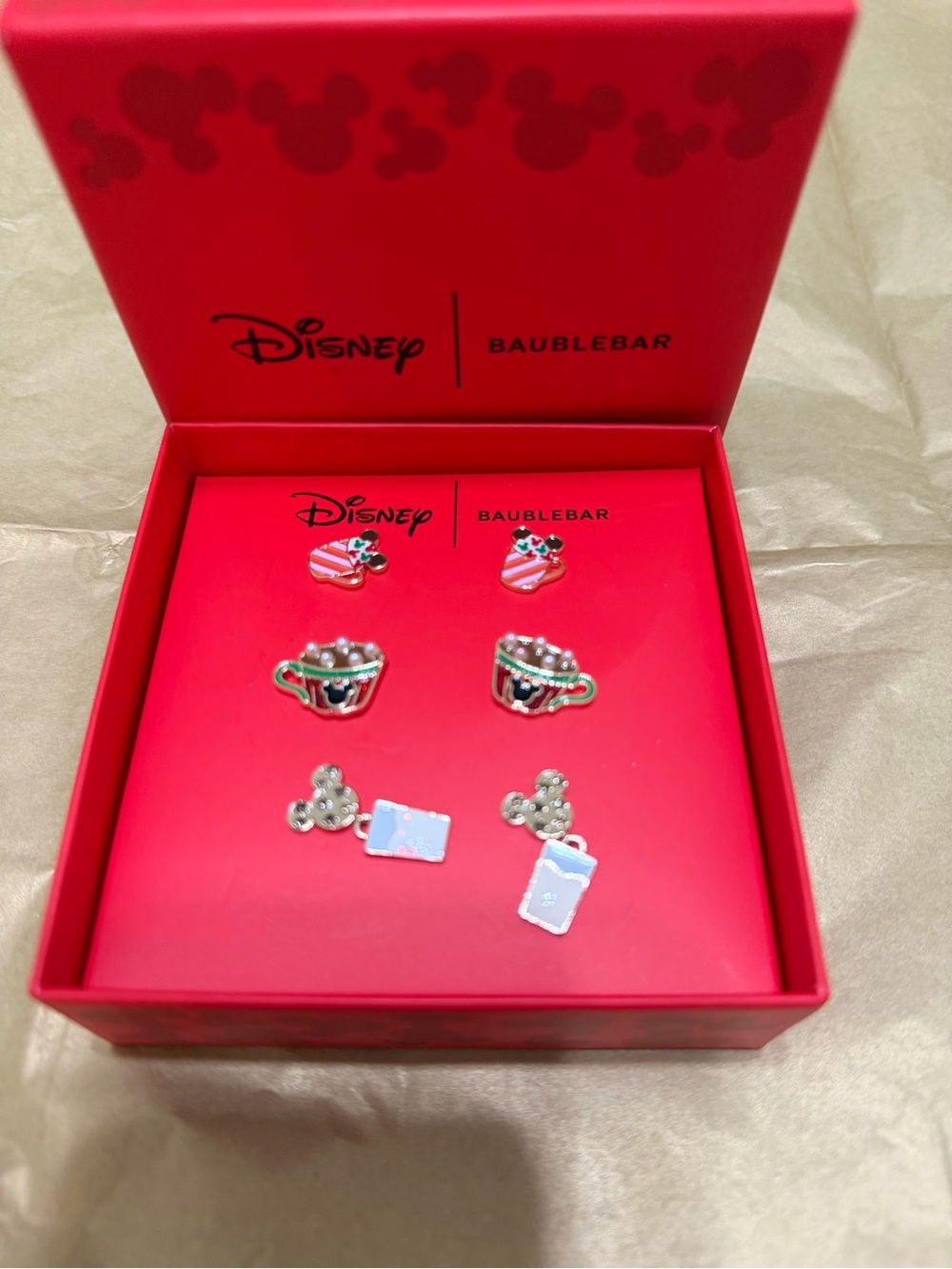 Disney Multicolor Holiday Earrings Set - Red, Green, Pink, Blue, Silver